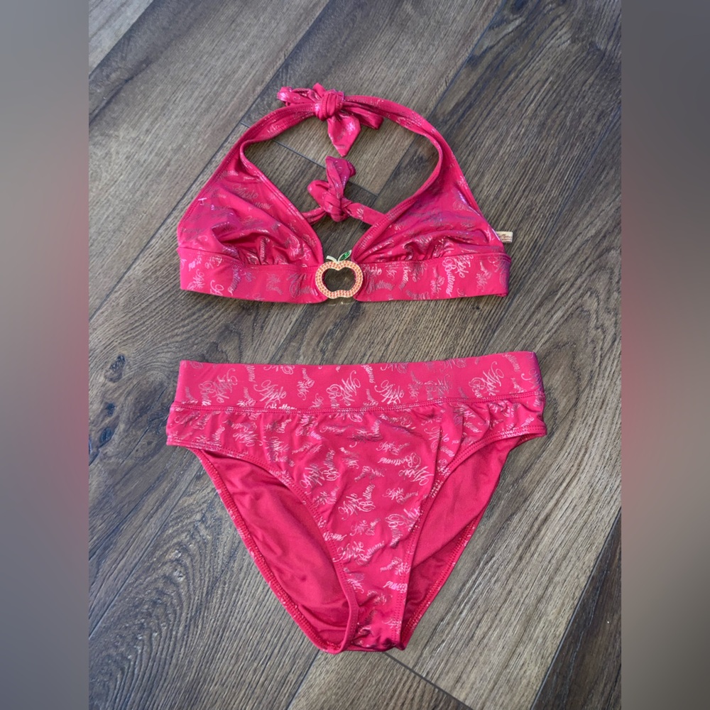 Apple Bottoms swimwear red Bikini Set with Gold Accent Ring size L